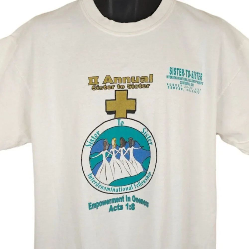 Vintage Christian T Shirt Mens Size XL White Y2K Sister To Sister Fellowship